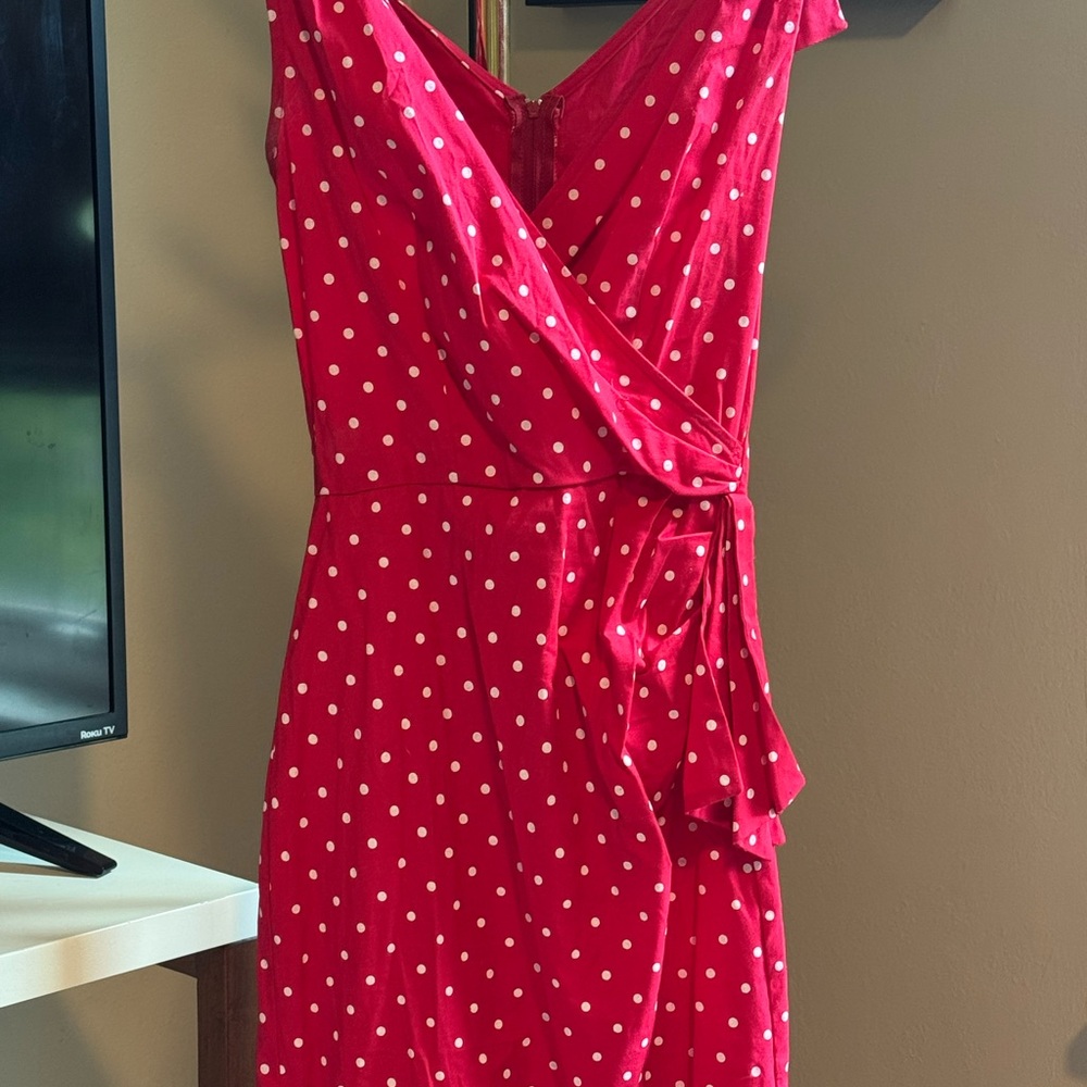 Stop Staring Red Pink Ruffled Wrap Midi Dress